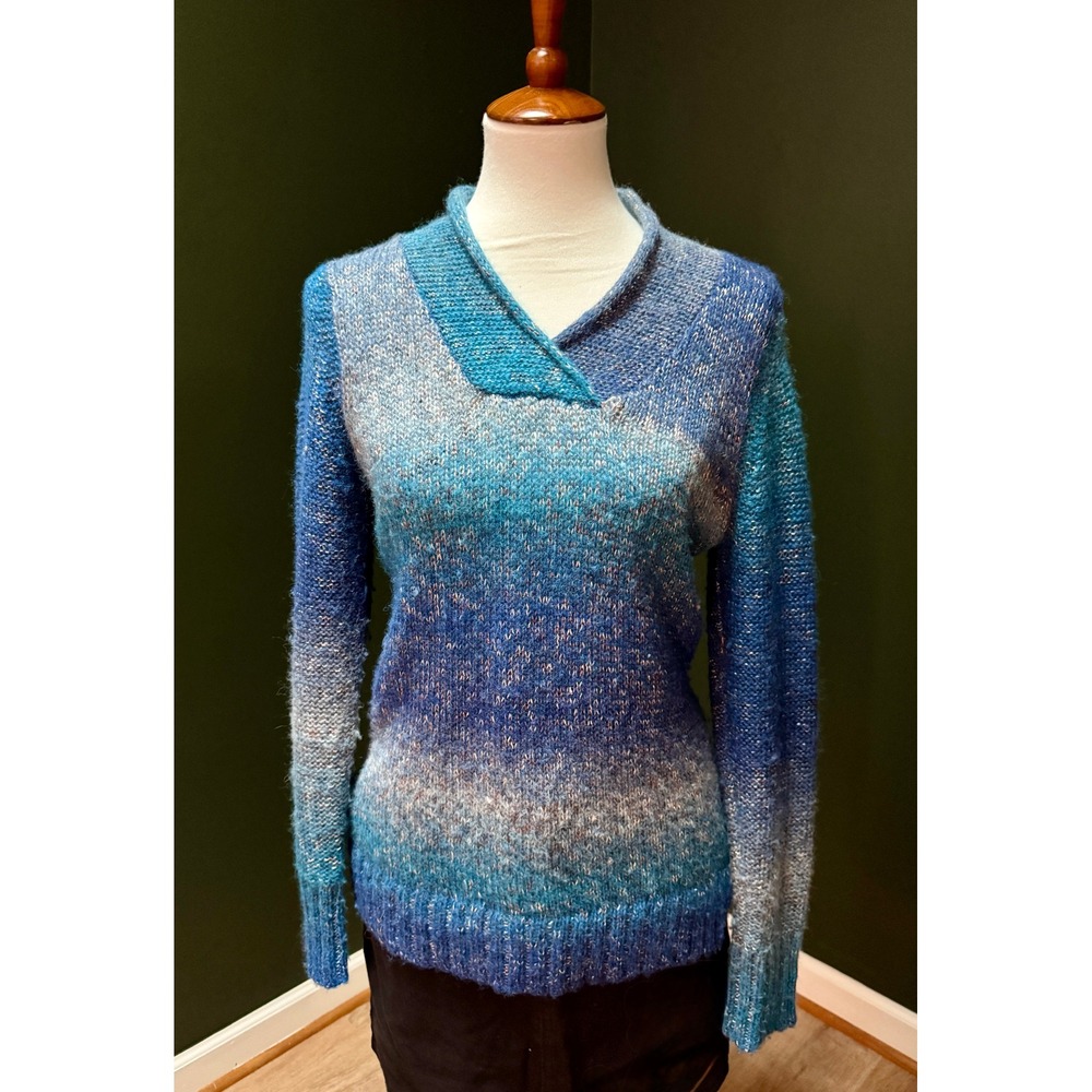Coldwater Creek Blue Ombre Knit Sweater V Neck Women's Size L